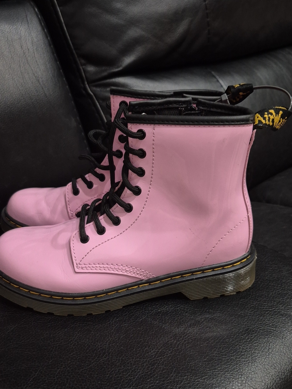 Dr. Martens Pink Leather Lace-Up Combat Boots with Black Trim